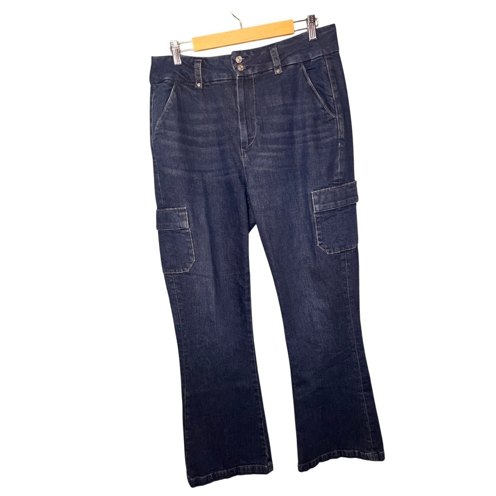 Paige Gracie Lou Dark Wash Cargo Wide Leg Jeans Size 31 High Rise Utility Pants